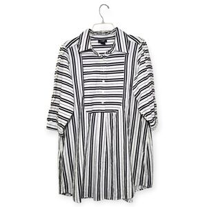 JUNE + VIE Plus Size Linen Striped Shirt Dress Tunic Top Black White 14/16